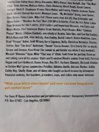 Guns n' Roses bustina interna dettaglio testi Appetite for destruction